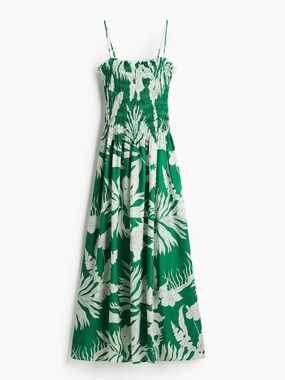 H&M Green Floral Smocked Maxi Dress L